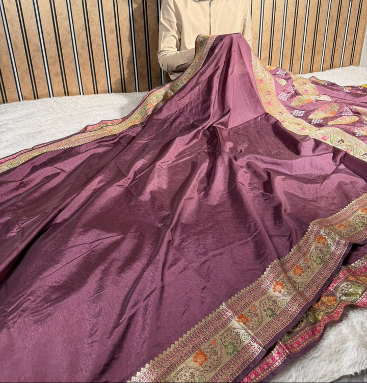 Pretty wine shade warm silk Banarasi saree in Tilfi Meenakari weave