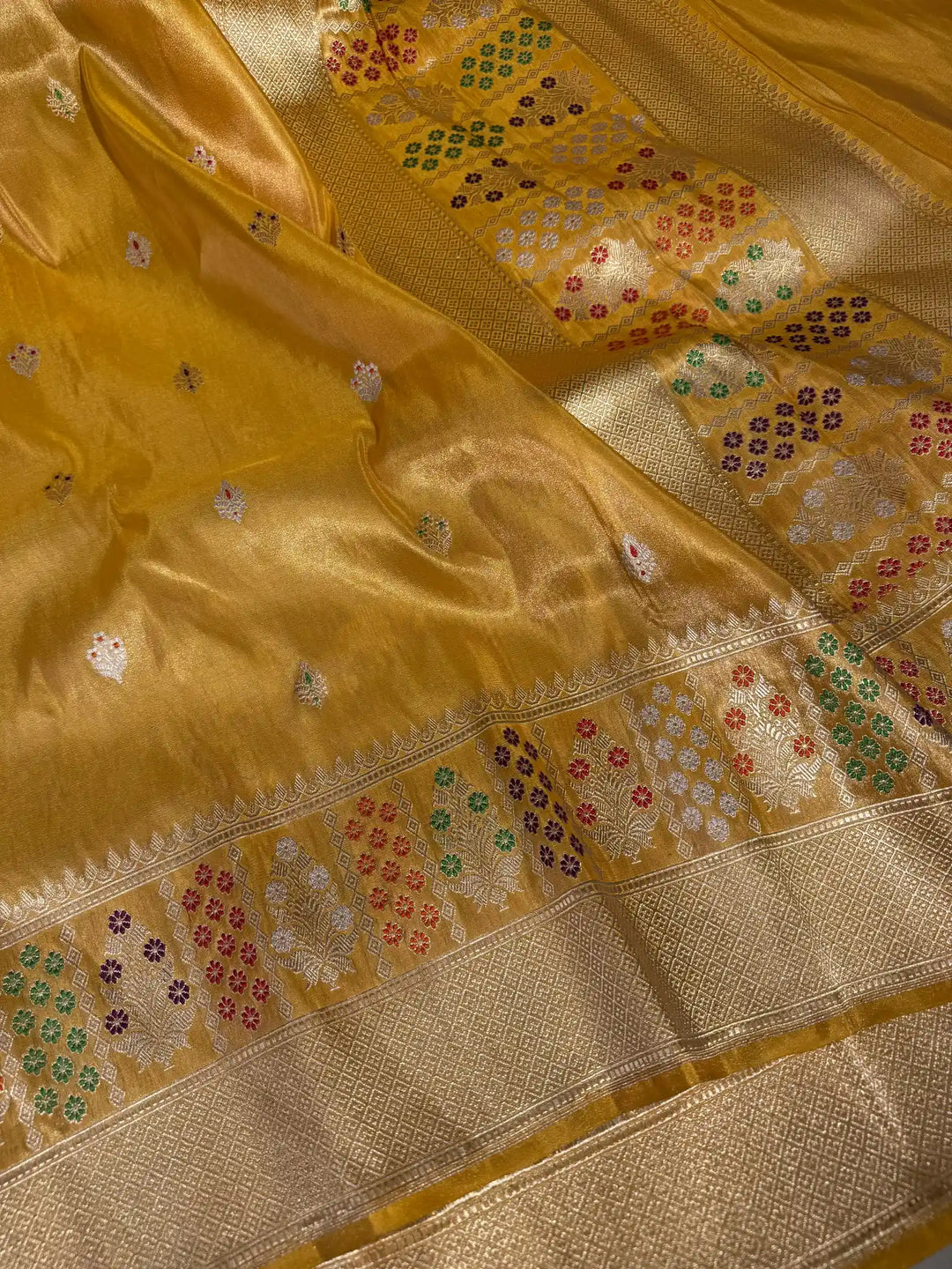 Pure Handloom Tissue Silk Kadwa Saree with Meenakari Work and Rich Pallu
