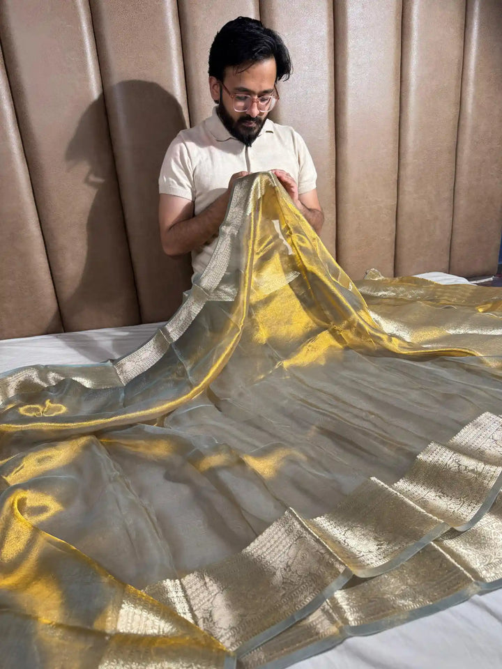 Pure Tissue Silk Saree with Rich Pallu and Blouse