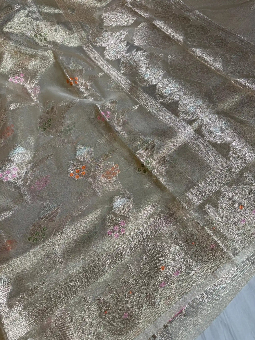 Pure Water Zari Tissue Silk Saree with Rich Pallu and Blouse
