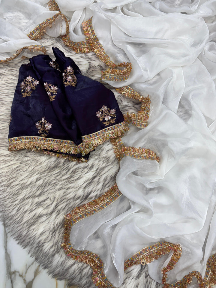 Pure White Shimmery Tissue Saree With Pretty Lace Work