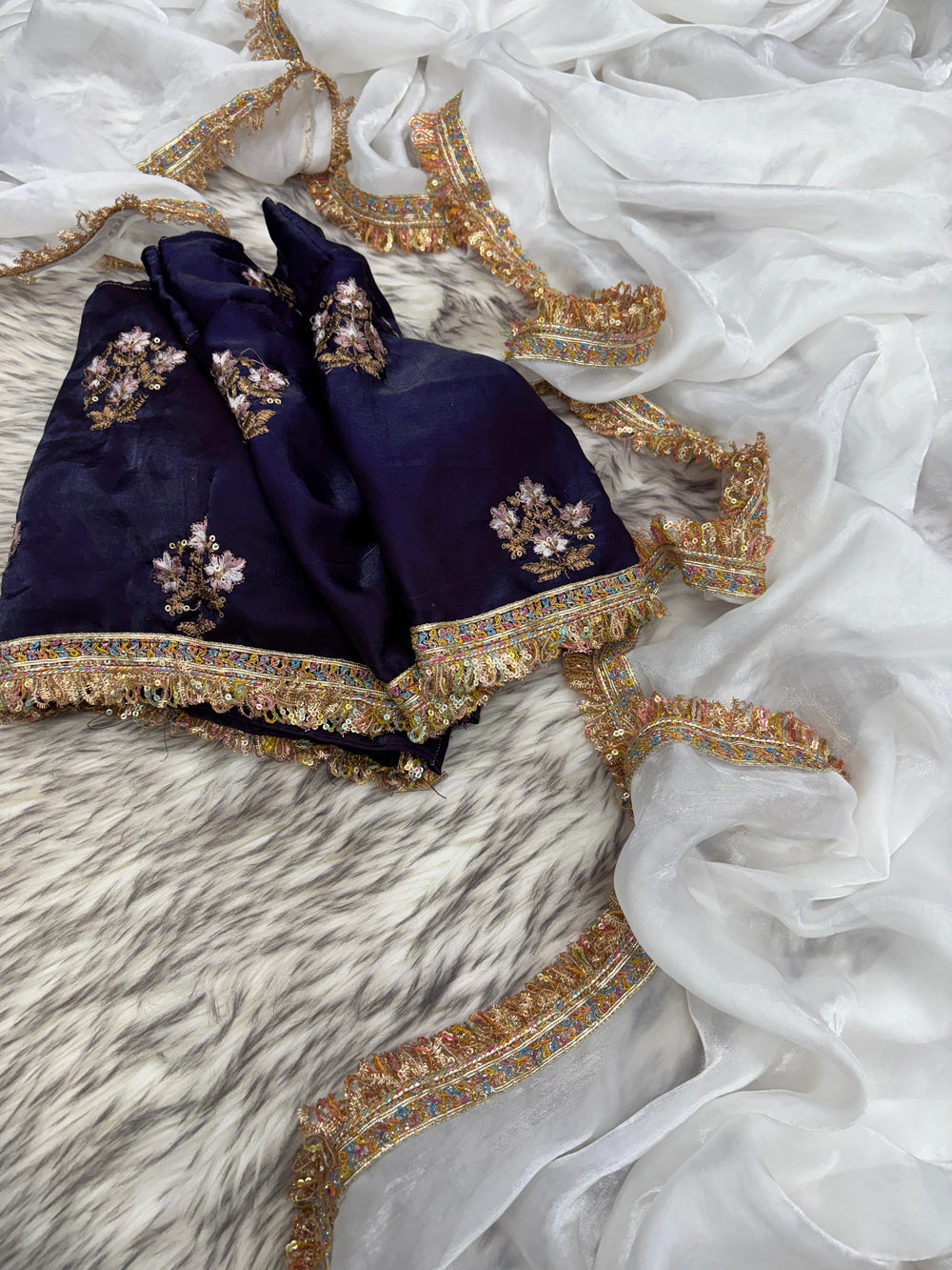 Pure White Shimmery Tissue Saree With Pretty Lace Work
