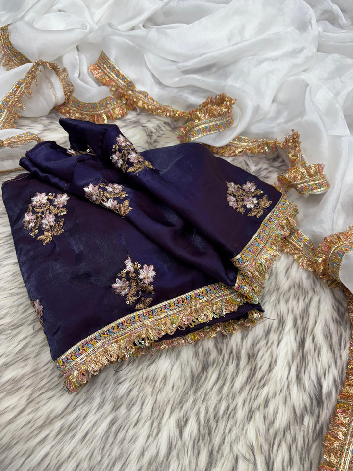 Pure White Shimmery Tissue Saree With Pretty Lace Work