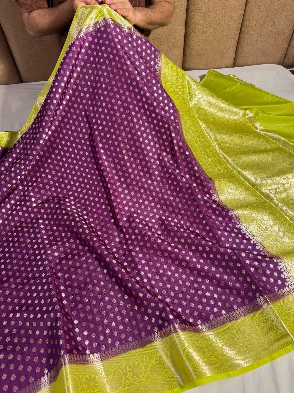 Purple Banarasi Khaddi Buti Georgette Silk Saree with Rich Pallu and Blouse 