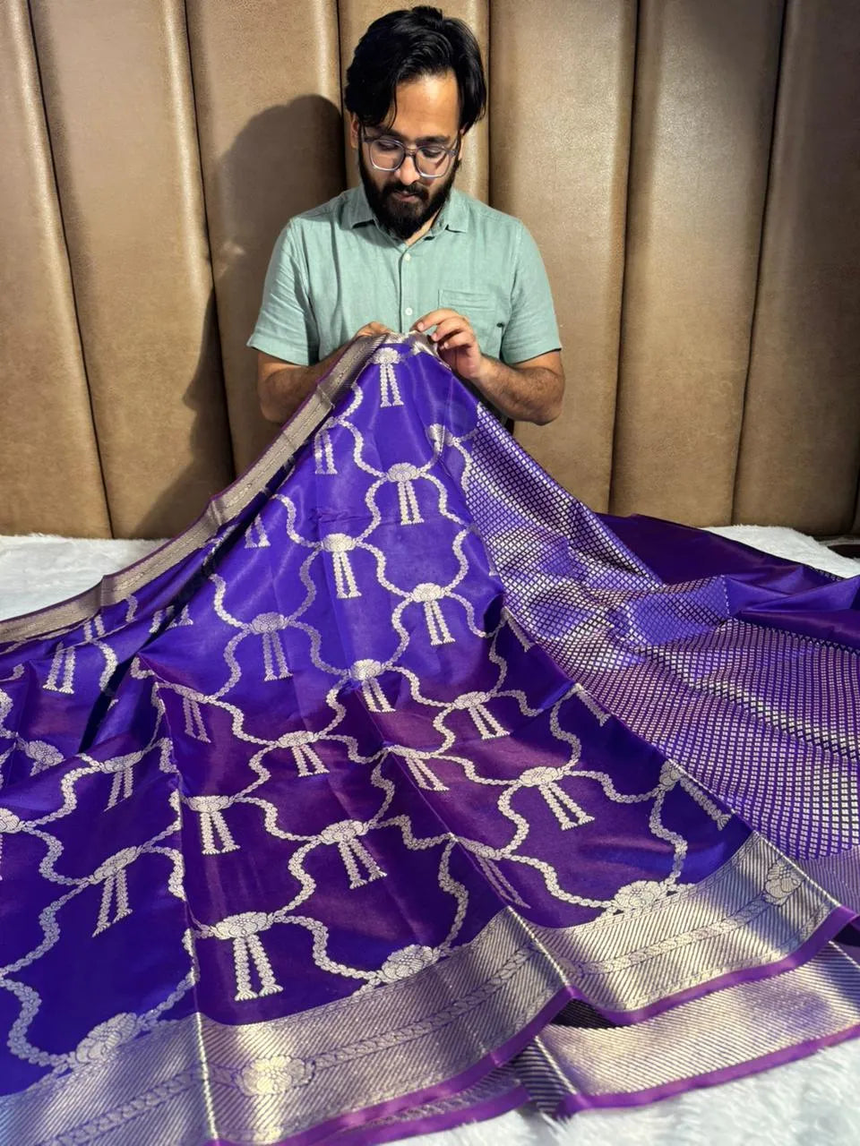 Purple Banarasi Soft Semi Katan Silk Saree with Rich Pallu and blouse