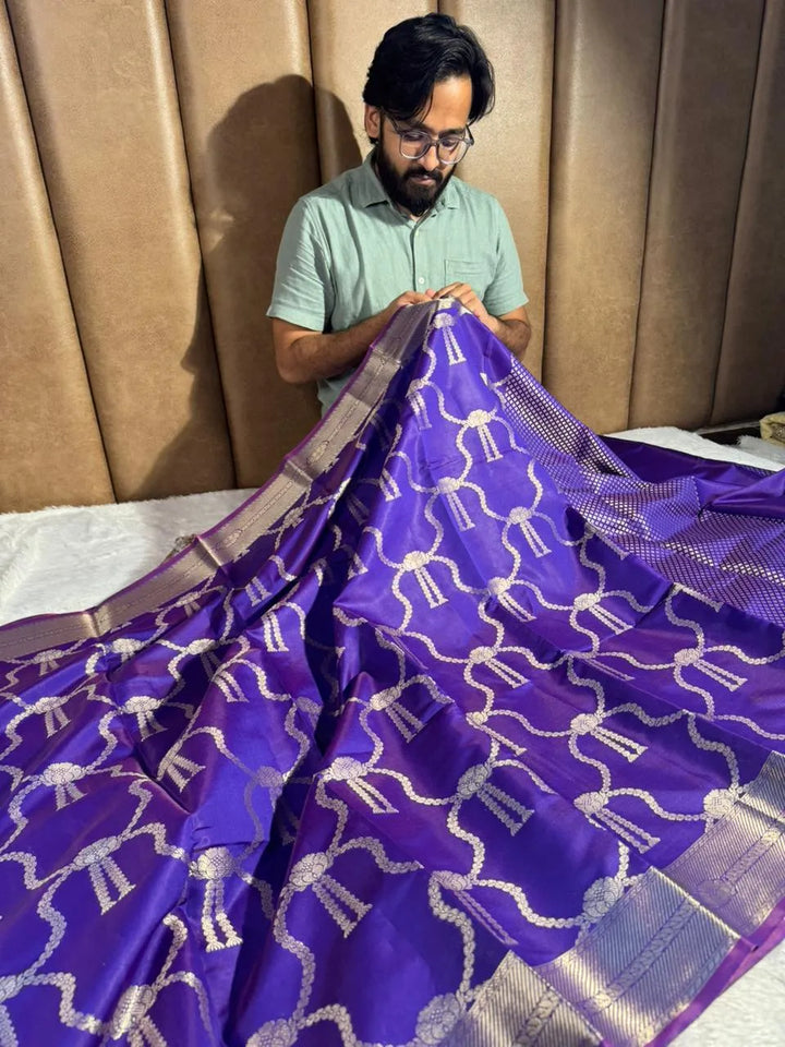 Purple Banarasi Soft Semi Katan Silk Saree with Rich Pallu and blouse