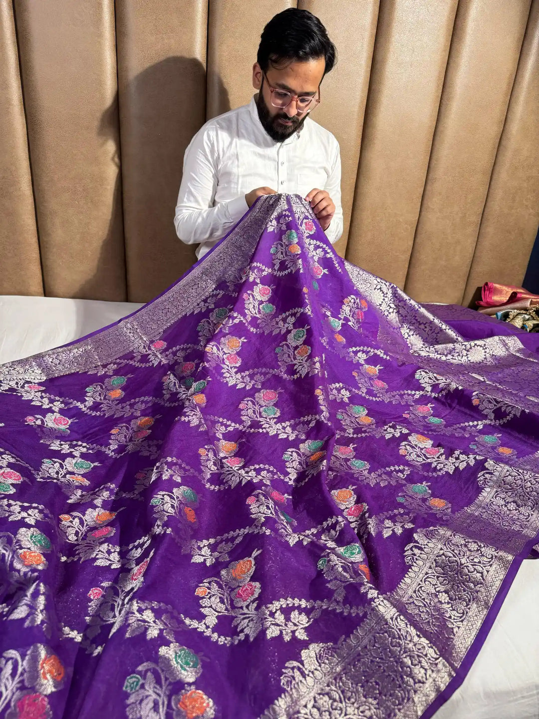 Purple Banarasi Warm Silk Saree with Meenakari Jaal Work and Rich Pallu