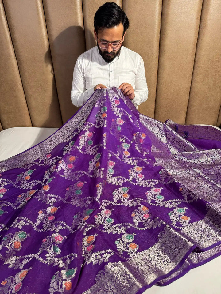 Purple Banarasi Warm Silk Saree with Meenakari Jaal Work and Rich Pallu