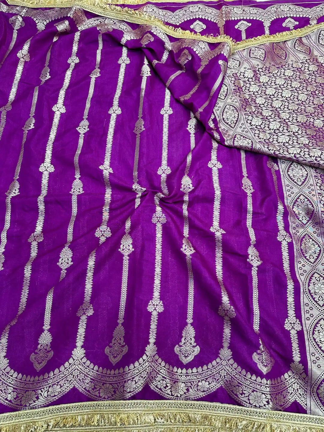 Purple Chiniya Silk Heavy Lace Attached Banarasi Saree