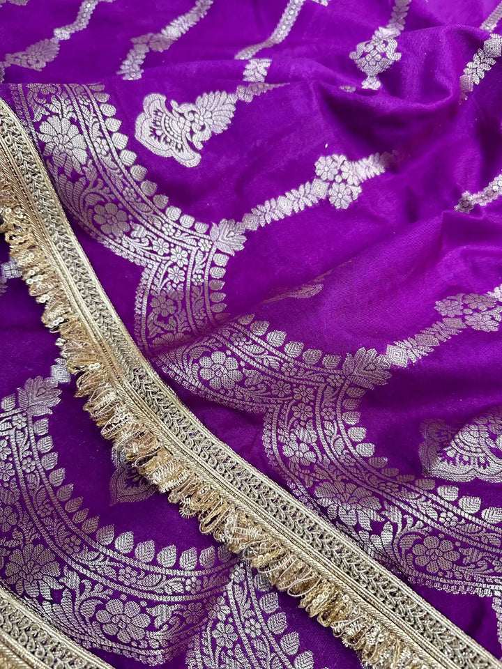 Purple Chiniya Silk Heavy Lace Attached Banarasi Saree