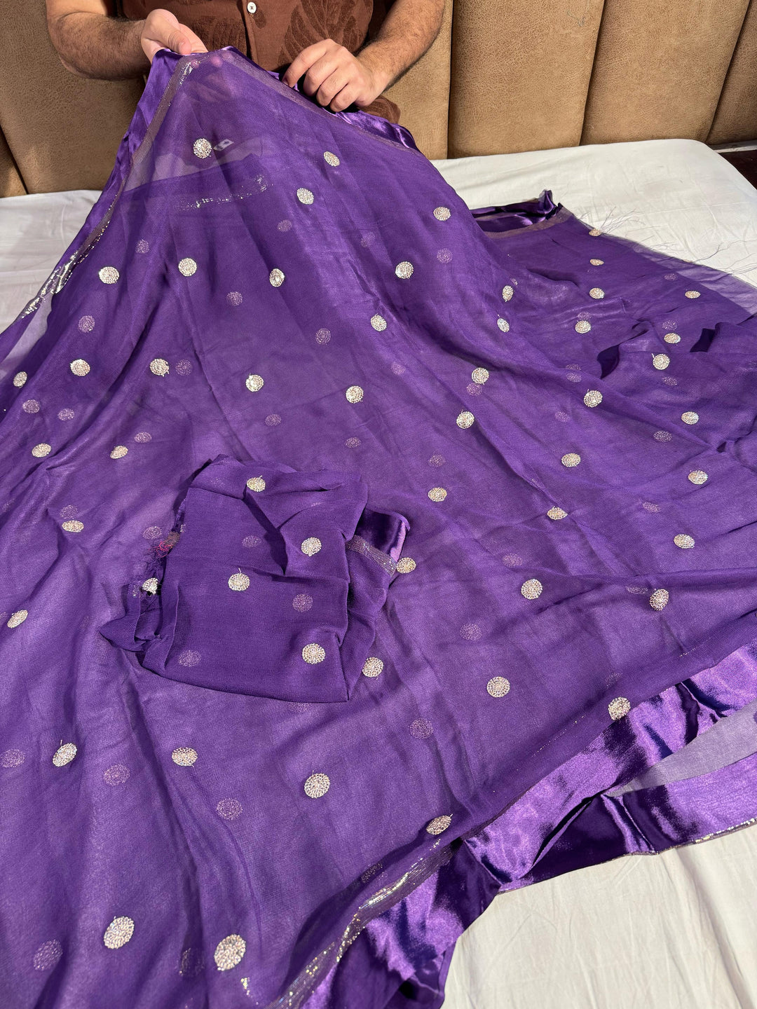 Purple Georgette Silk Saree With Sequins Work