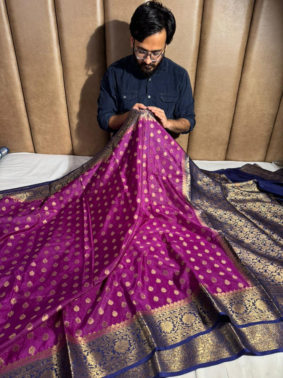 Purple Georgette Silk Zari Buti Banarasi saree