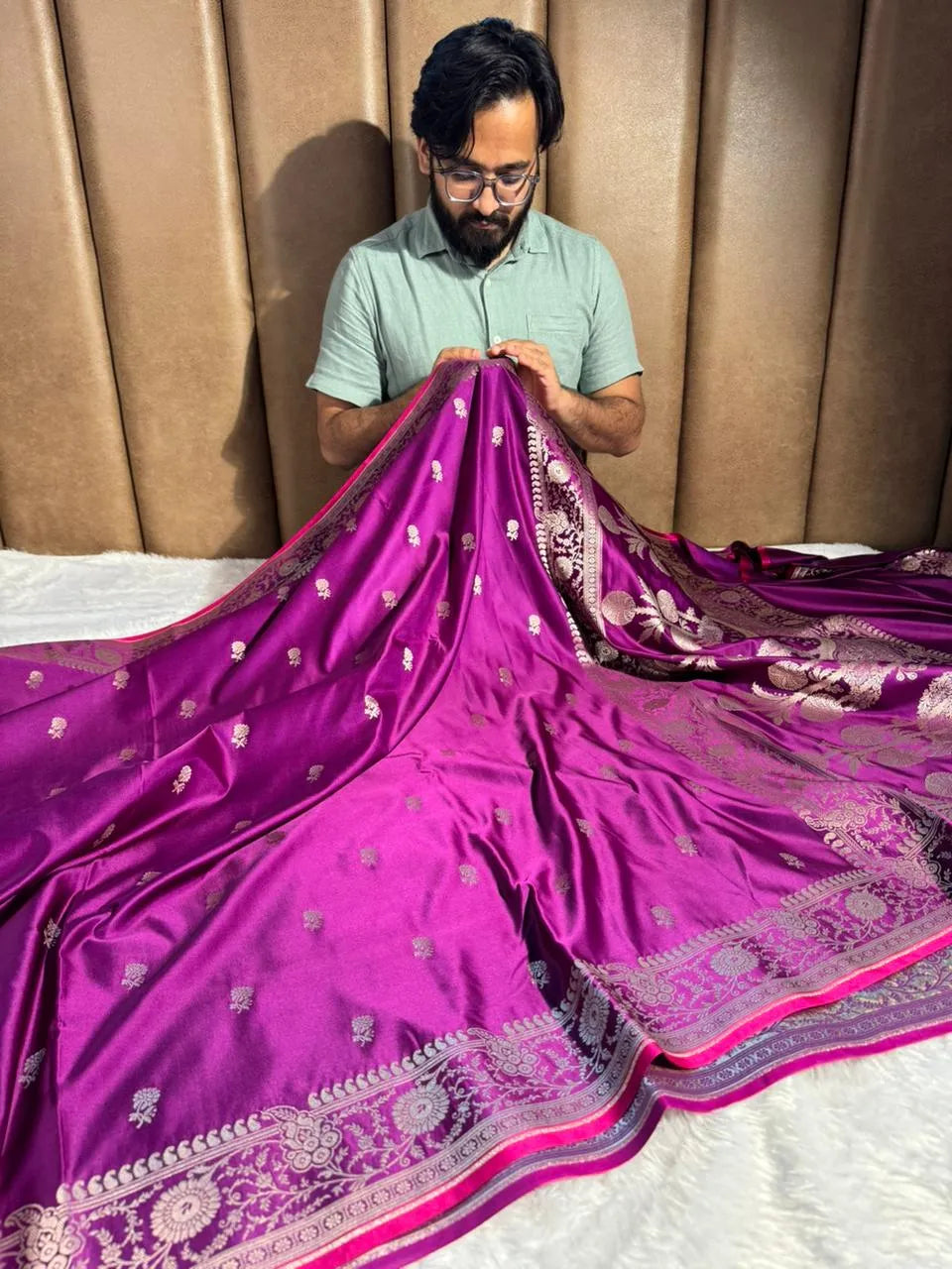 Purple Mashru Katan Silk Buta Work Banarasi Saree