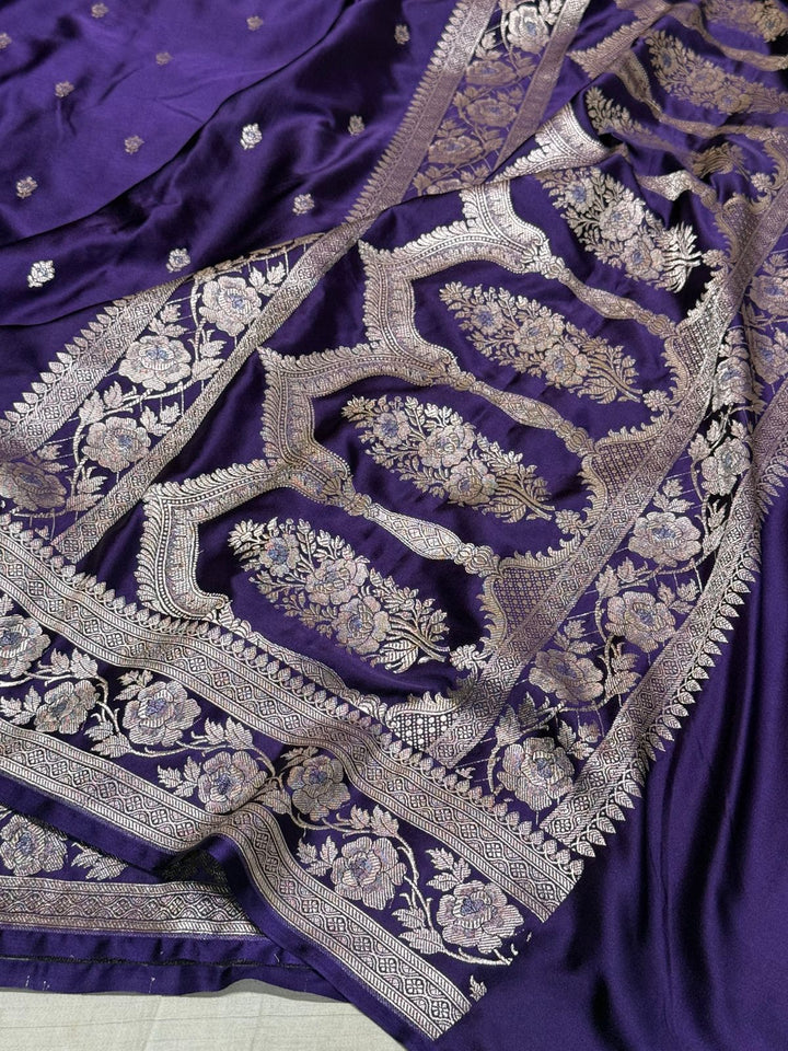 Purple Mashru Katan Silk Zari Buti Weave Banarasi Saree
