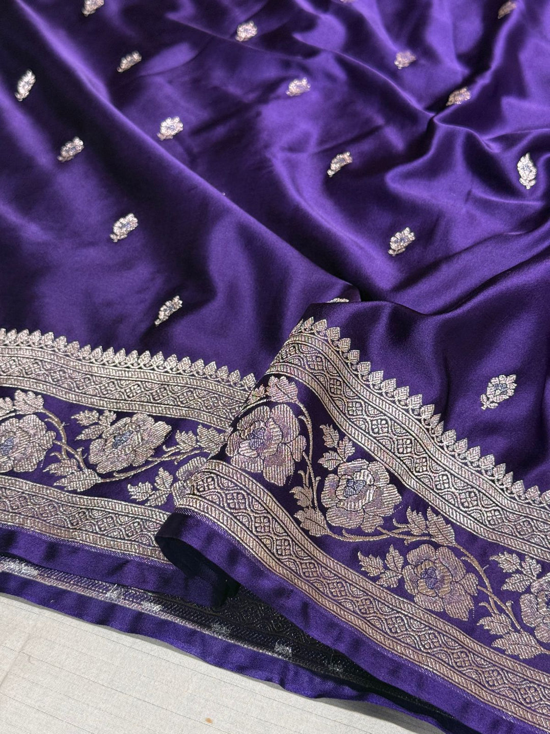 Purple Mashru Katan Silk Zari Buti Weave Banarasi Saree