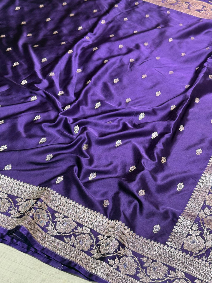 Purple Mashru Katan Silk Zari Buti Weave Banarasi Saree
