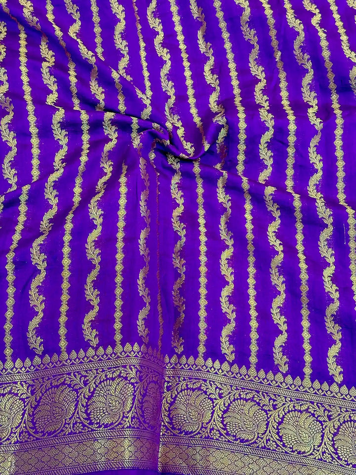 Purple Meenakari Leheriya Chiniya Silk Lace Attached Banarasi Saree 