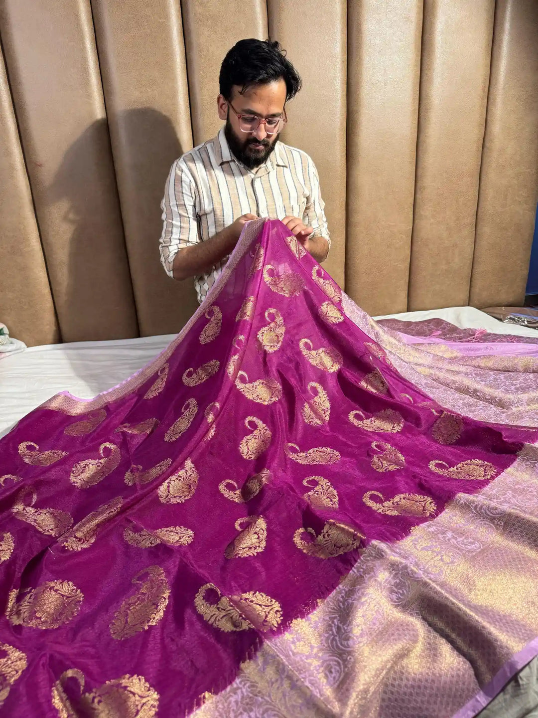 Purple Premium Banarasi Warm Silk Saree with rich pallu and blouse