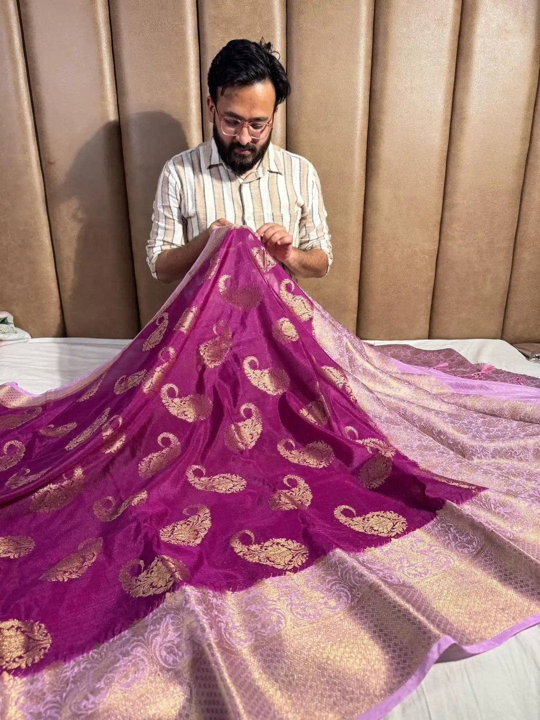 Purple Premium Banarasi Warm Silk Saree with rich pallu and blouse