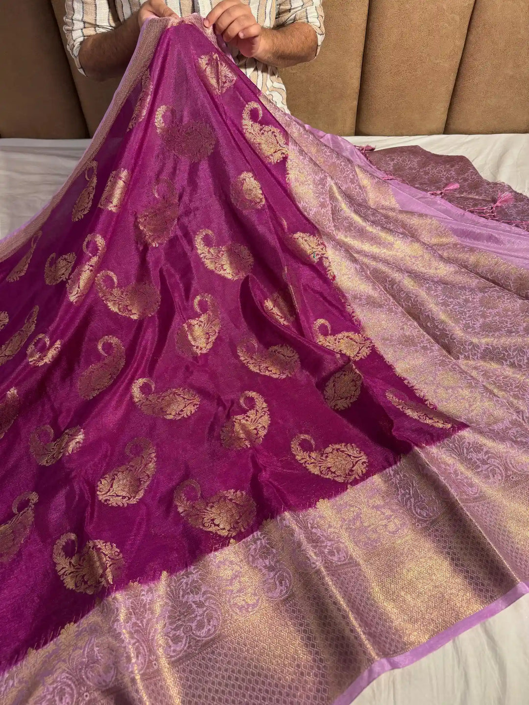 Purple Premium Banarasi Warm Silk Saree with rich pallu and blouse