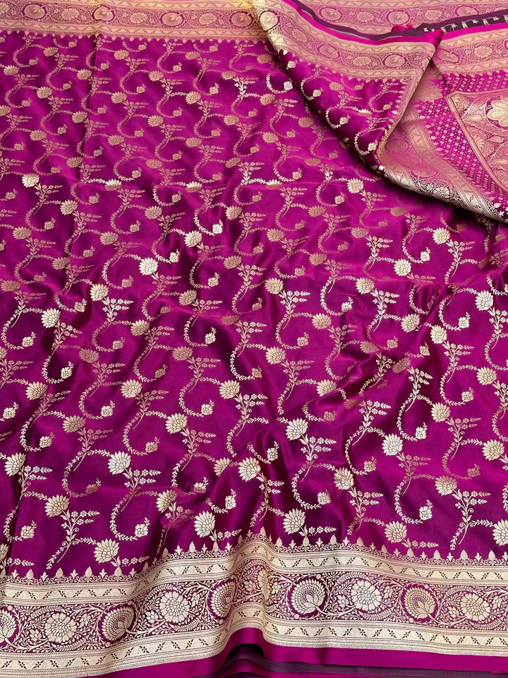 Purple Premium Mashru Katan Silk Floral Jaal Banarasi Saree