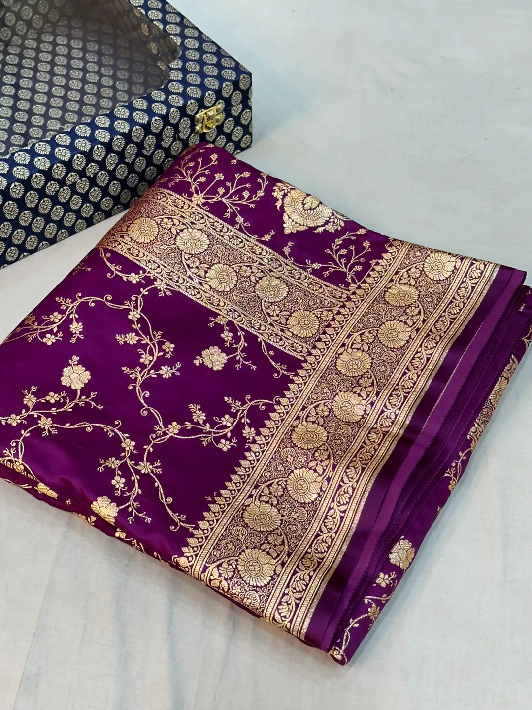 Purple Satin Silk Saree with Rich Texture Design and Classical Pallu