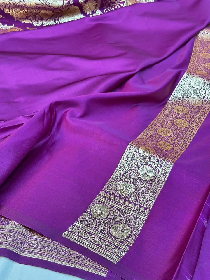 Purple Satin Silk Saree with Rich Texture Design and Classical Pallu