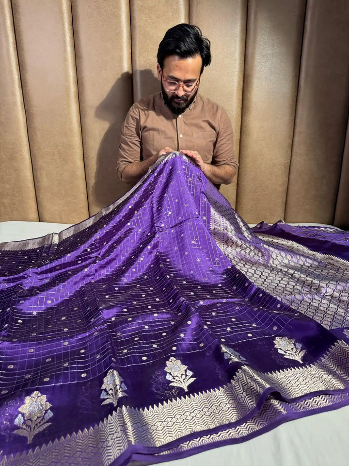 Purple Shade Mango Silk Banarasi Saree