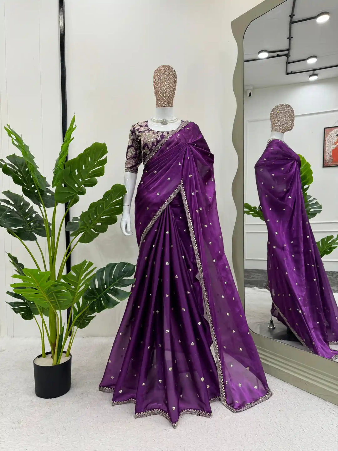 Purple Shimmery Organza Designer Saree