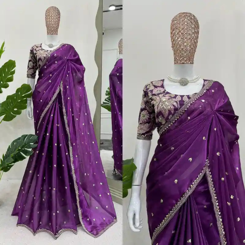 Purple Shimmery Organza Designer Saree