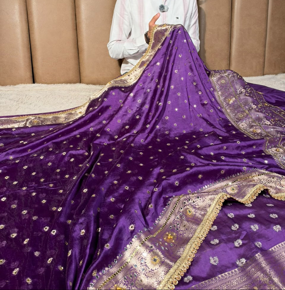 Purple Soft Georgette Ghungroo Mirror Work Saree