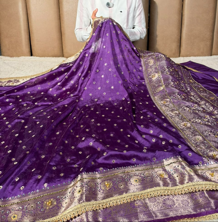 Purple Soft Georgette Ghungroo Mirror Work Saree