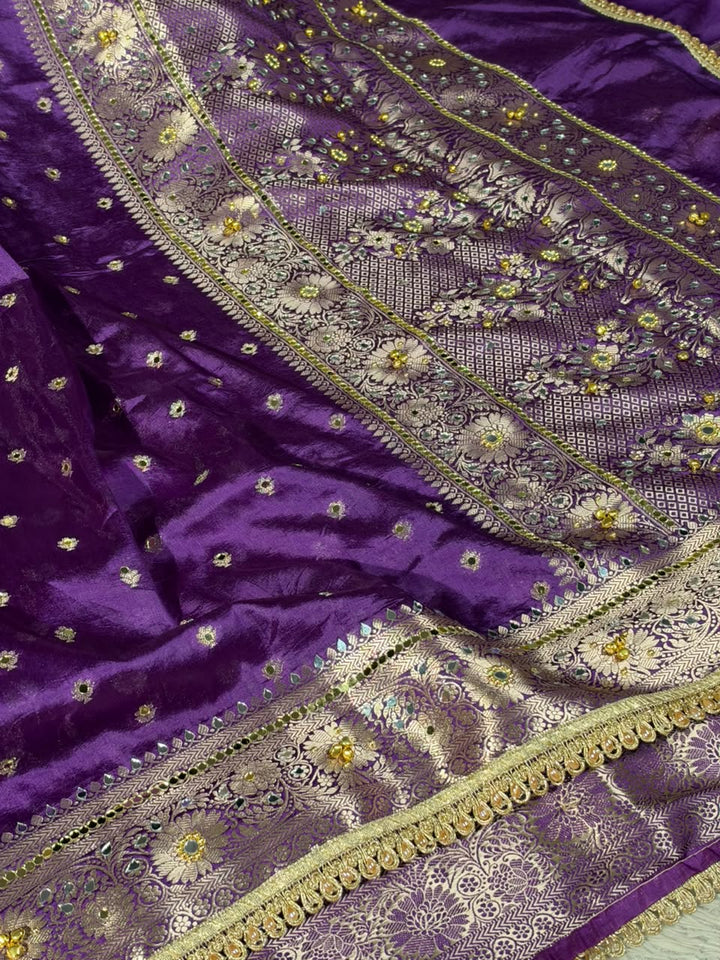Purple Soft Georgette Ghungroo Mirror Work Saree