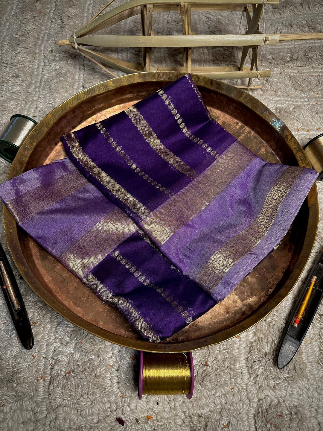 Purple Traditional Weave Cotton Banarasi Saree