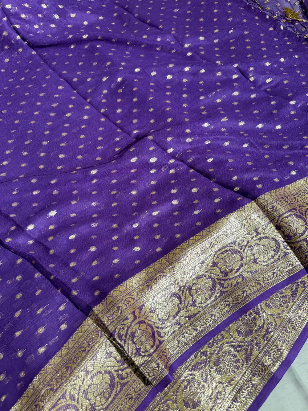 Purple Viscose Georgette Handmade Tassles Banarasi Saree