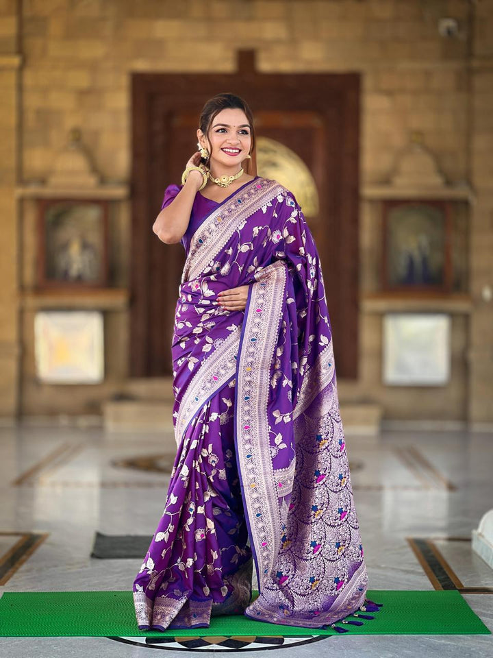 Premium Banarasi Katan Silk Saree with Rich Pallu and Blouse