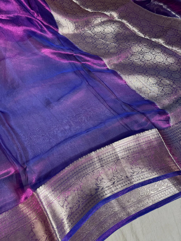 Purple shade Pure Banarasi tissue silk saree rich pallu