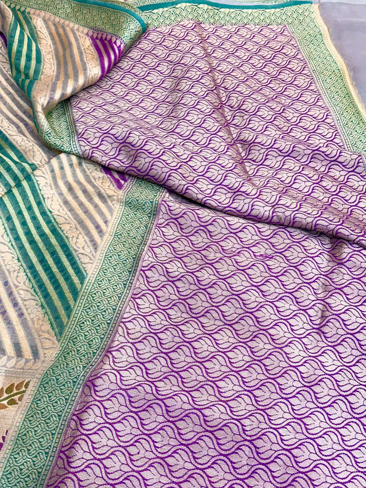 Rama Green Rangkat Chiffon Khaddi Banarasi Saree