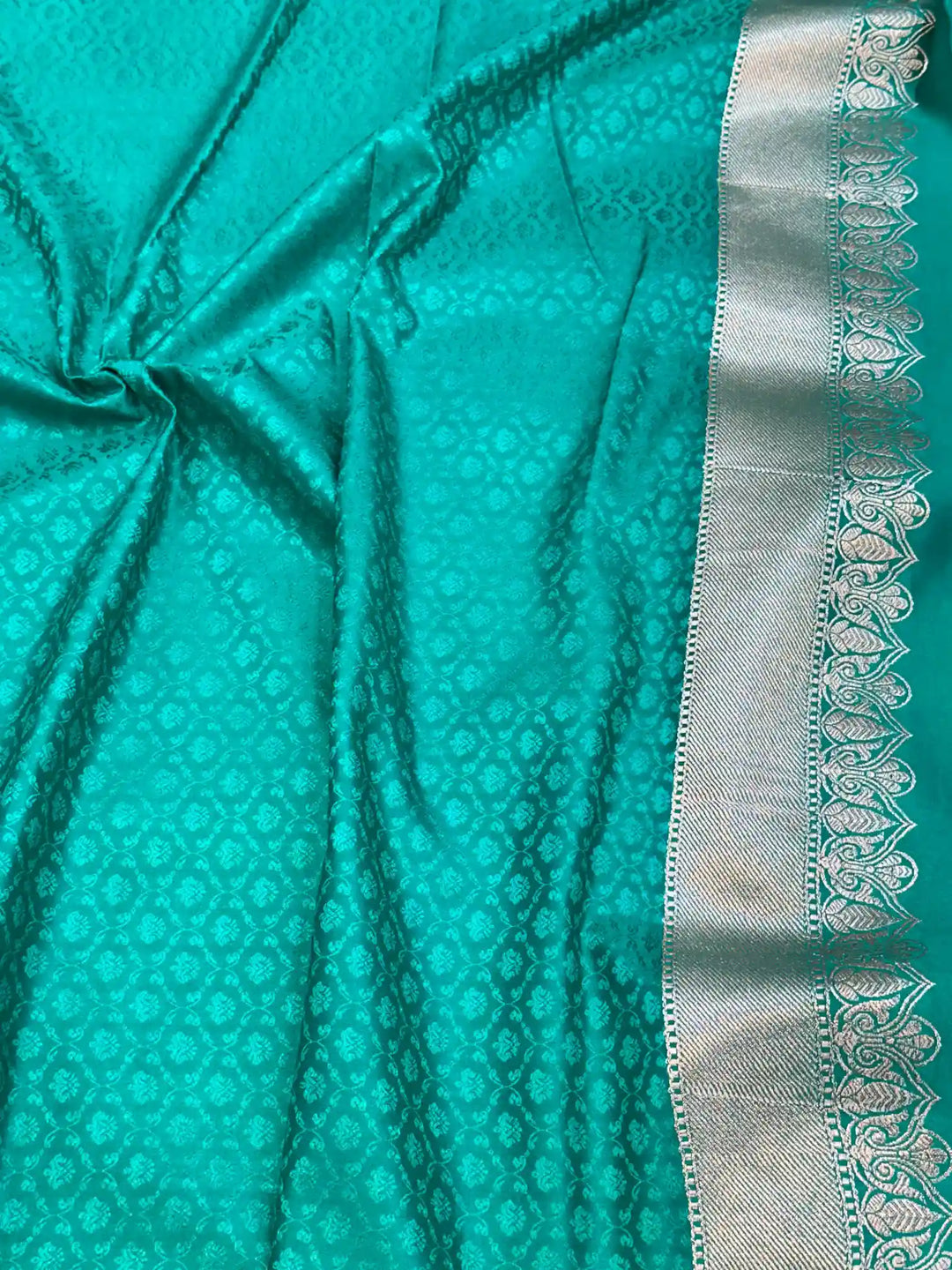 Rama Green Unique Buta Weave Mashru Silk Saree