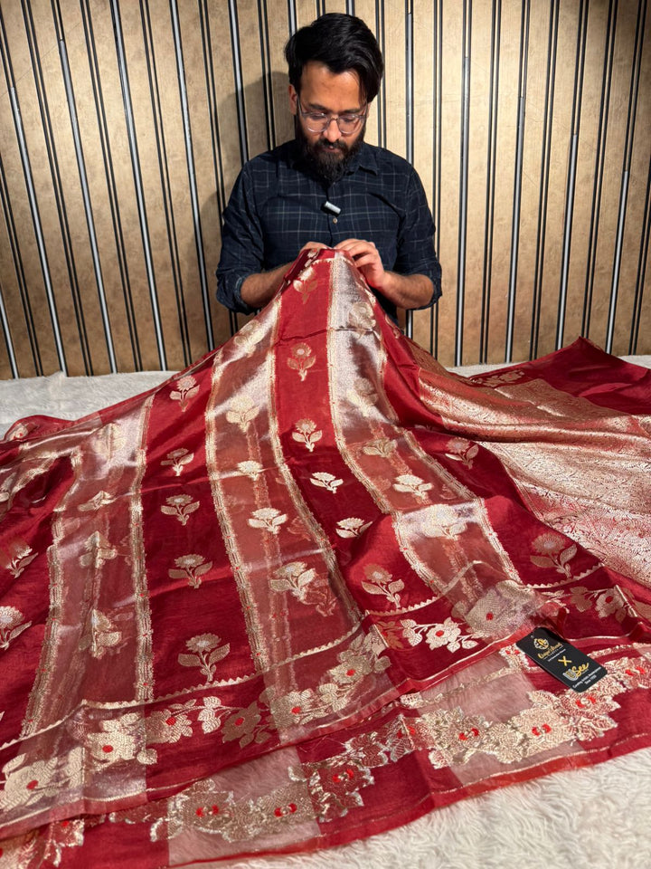 Rangkat Chinia Tissue Silk Heritage Weave Banarasi Saree