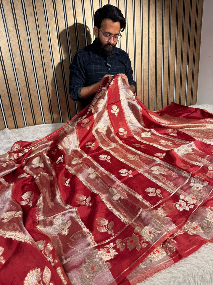 Rangkat Chinia Tissue Silk Heritage Weave Banarasi Saree