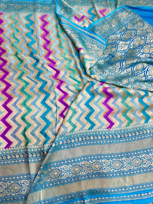 Rangkat Blue Khaddi Georgette Banarasi Saree 