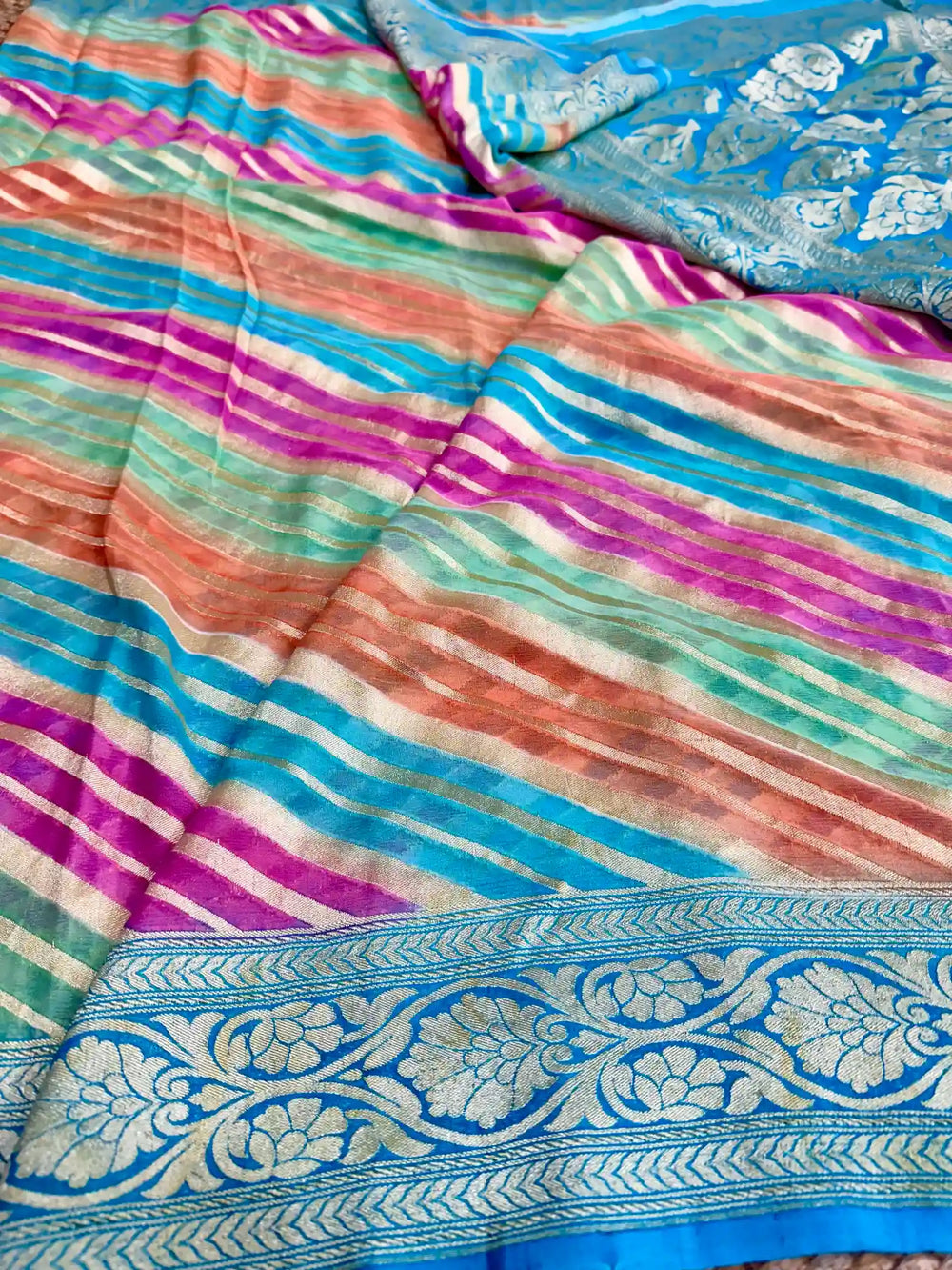 Rangkat Blue Shade Khaddi Georgette Banarasi Saree