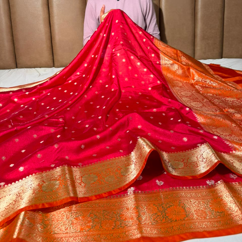 Rani Orange Soft Georgette Buti Banarasi Saree