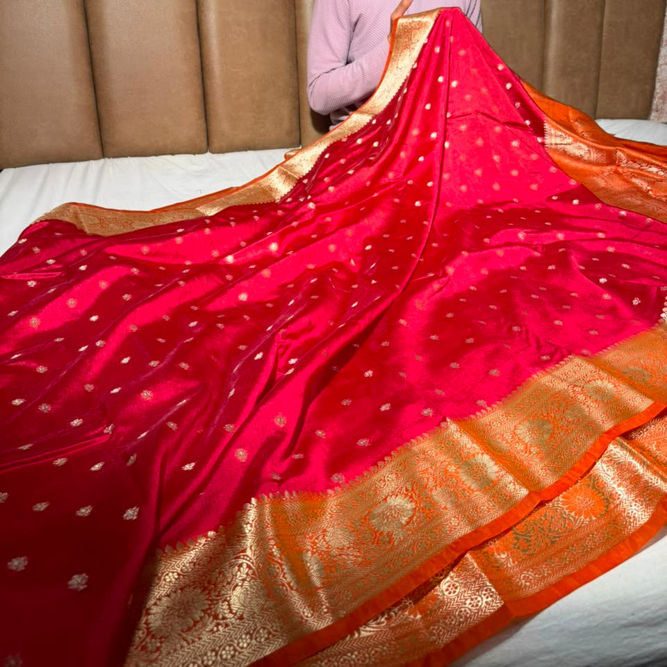 Rani Orange Soft Georgette Buti Banarasi Saree
