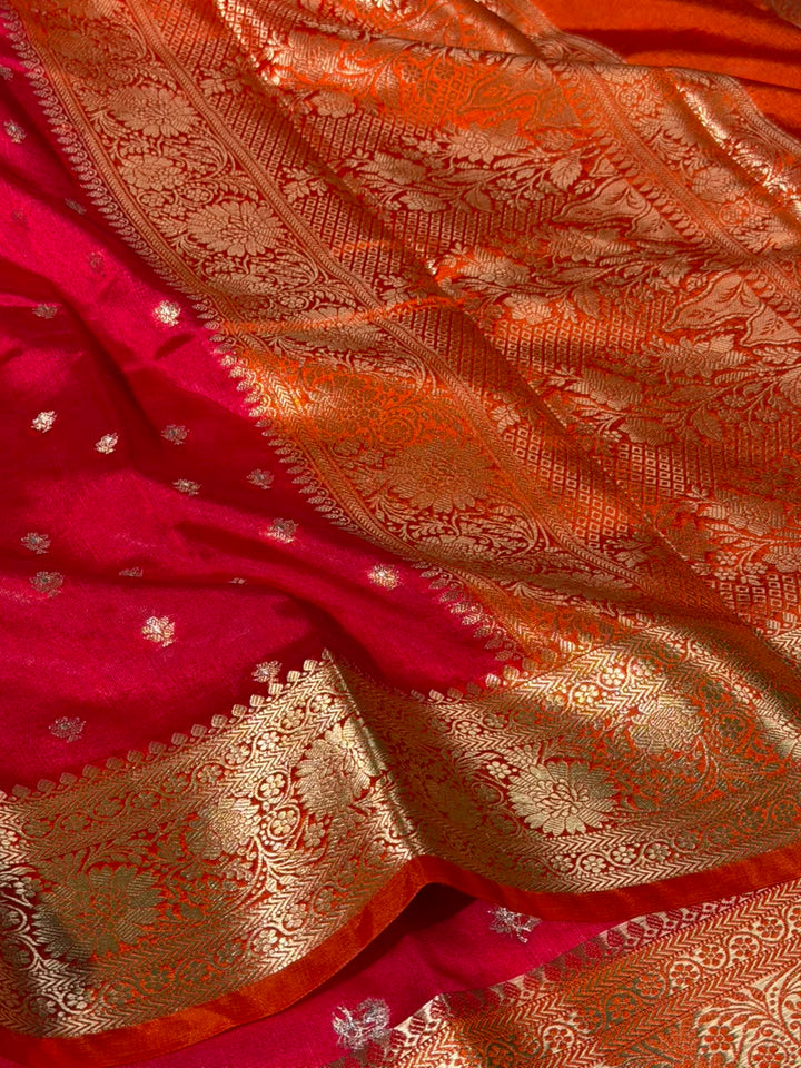 Rani Orange Soft Georgette Buti Banarasi Saree