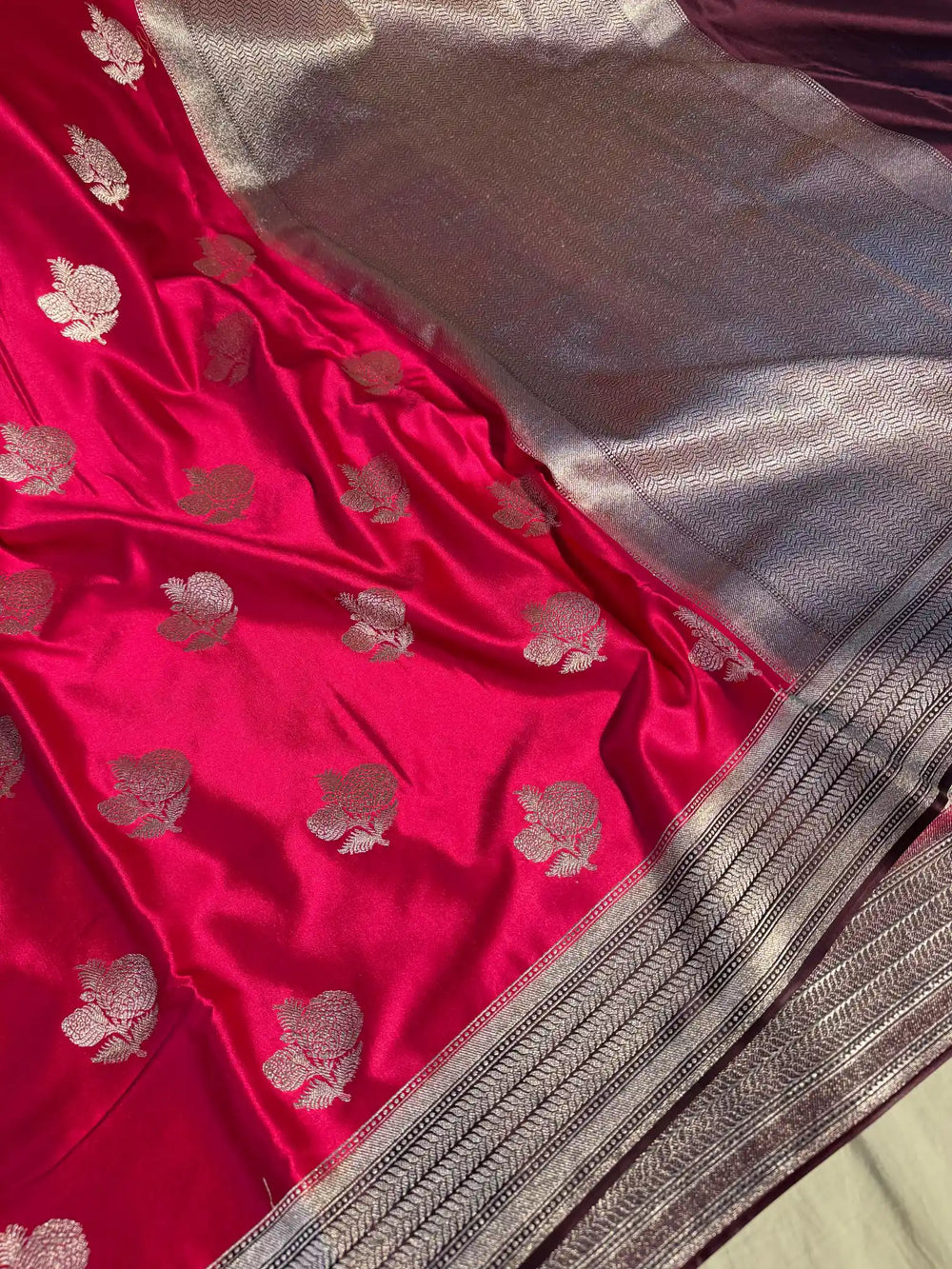 Rani Pink Banarasi Mashru Katan Silk Saree with Rich Pallu and Blouse