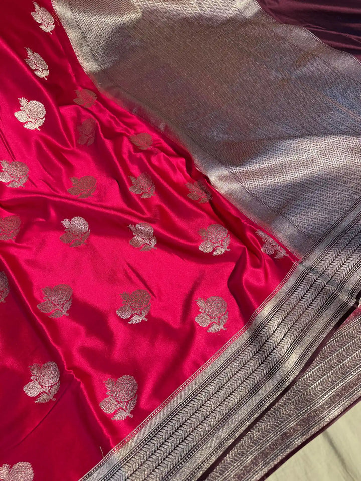 Rani Pink Banarasi Mashru Katan Silk Saree with Rich Pallu and Blouse