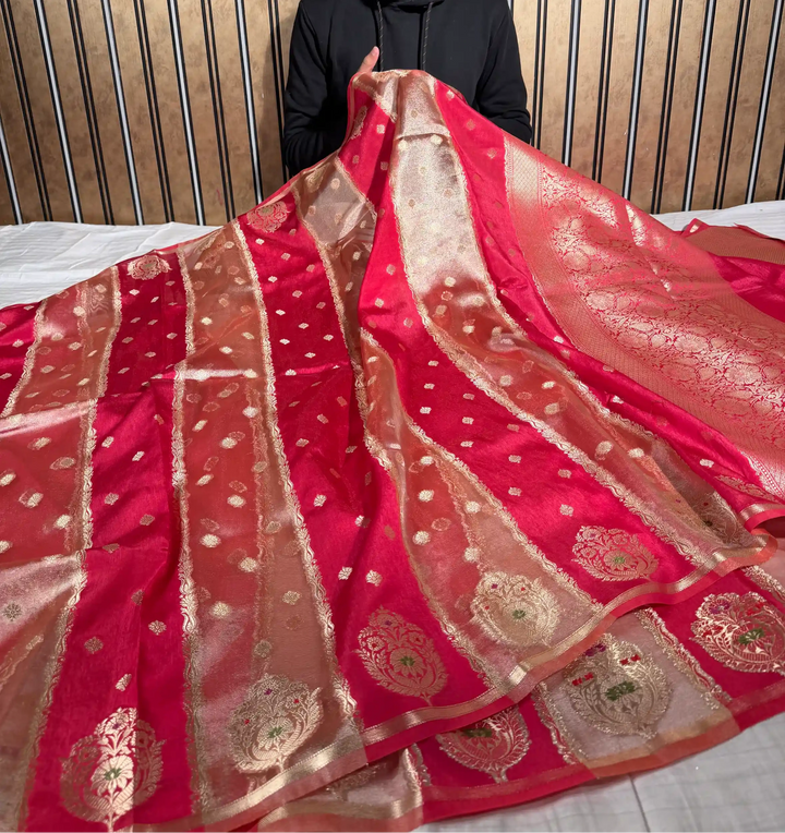 Rani Pink Chinia Tissue Silk Heritage Weave Banarasi Saree