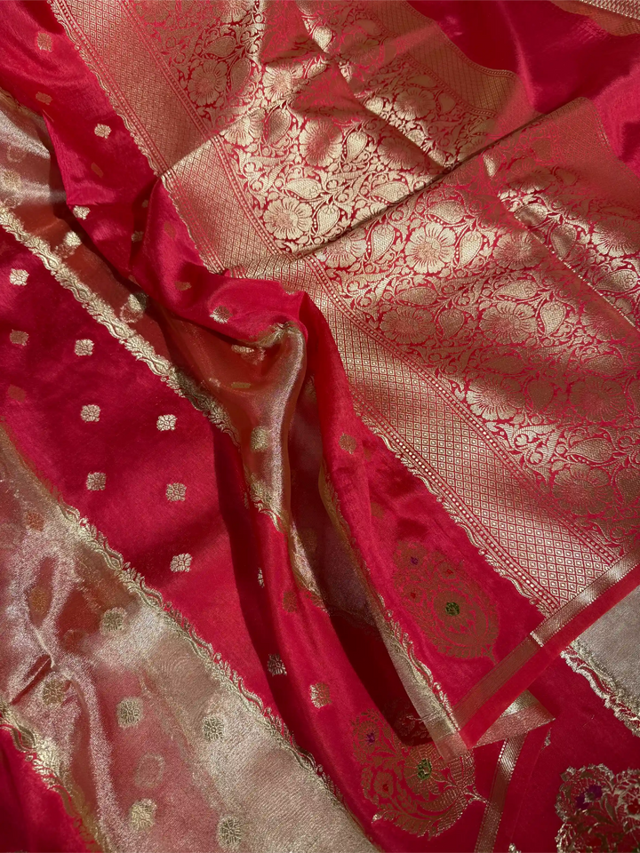 Rani Pink Chinia Tissue Silk Heritage Weave Banarasi Saree